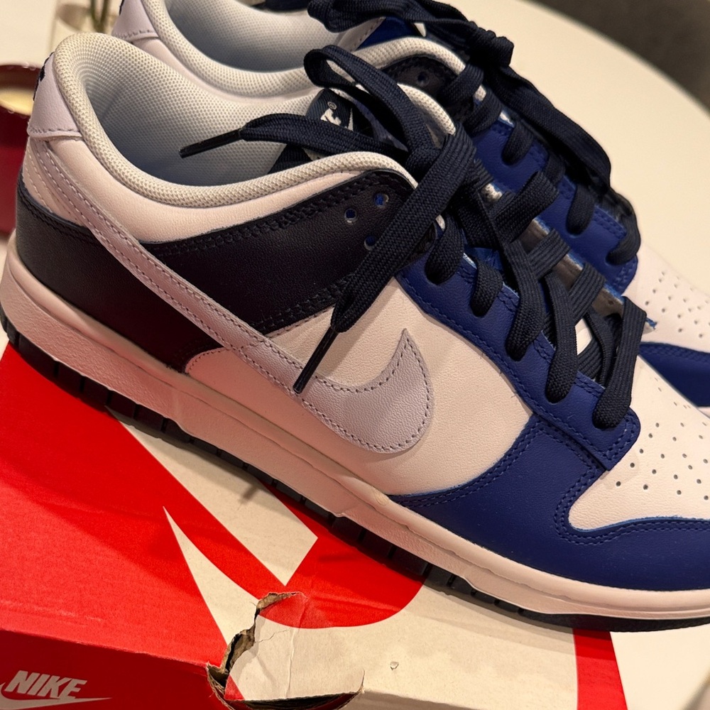 Nike Dunk Low - white/football grey-game royal sneakers. Brand new